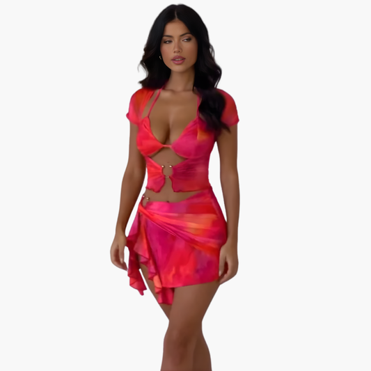 Women's Crop Mini Skirt Set - Fashinoza