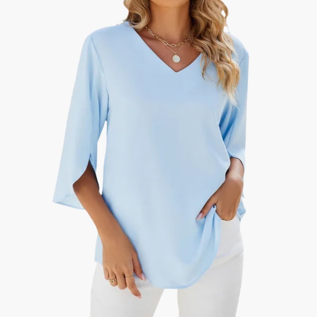 Women's V-Neck Blouse 3/4 Sleeve Woven - Fashinoza