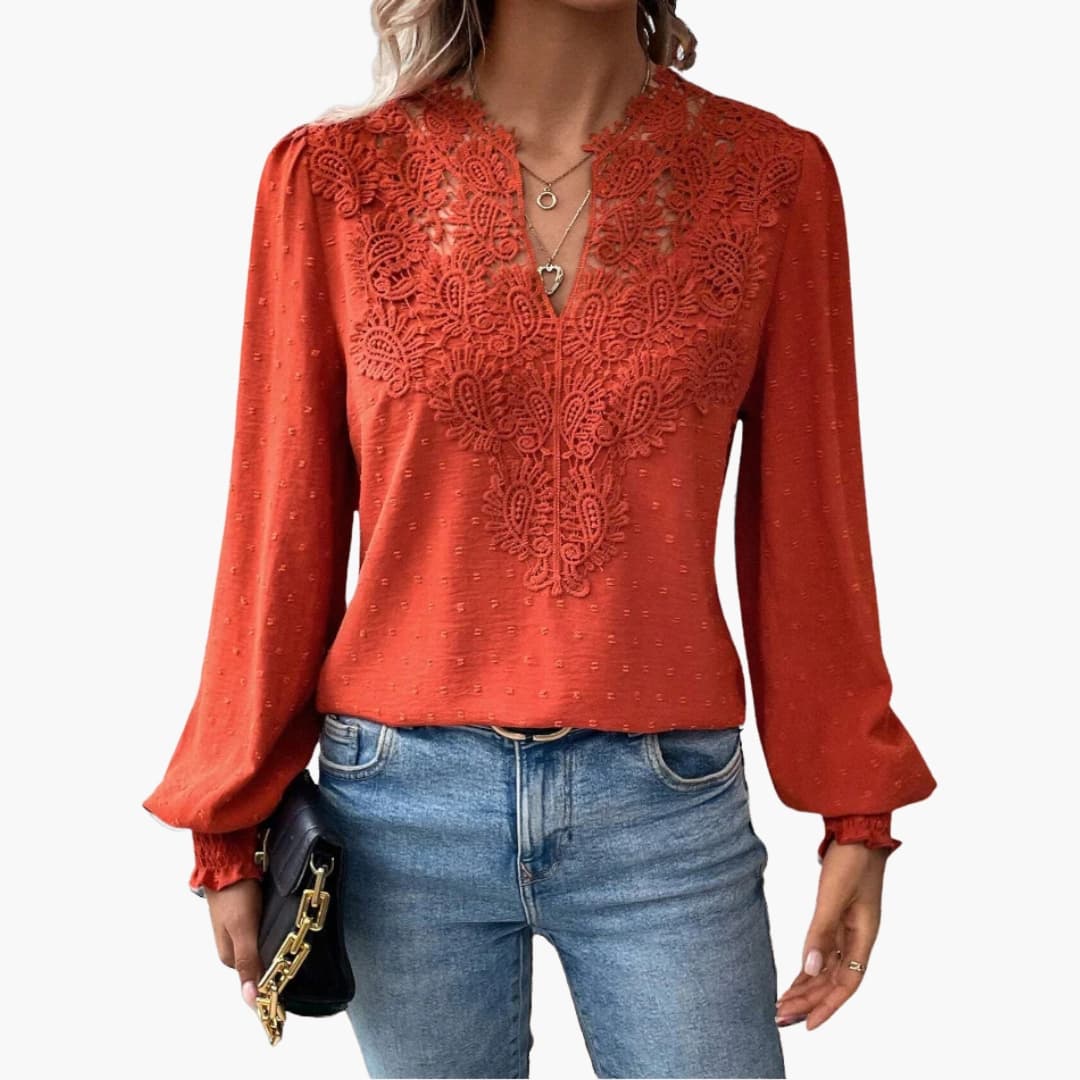 Women's Long Sleeve V-Neck Blouse Loose Fit - Fashinoza