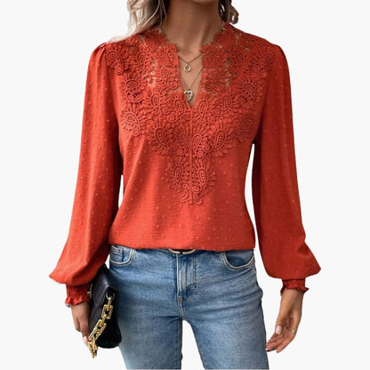 Women's Long Sleeve V-Neck Blouse Loose Fit - Fashinoza