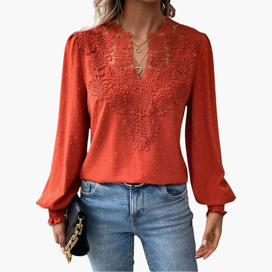 Women's Long Sleeve V-Neck Blouse Loose Fit - Fashinoza