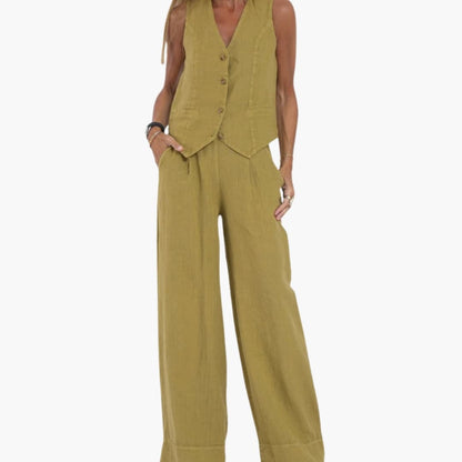 Women's Two-Piece Vest Set V-Neck Button Front