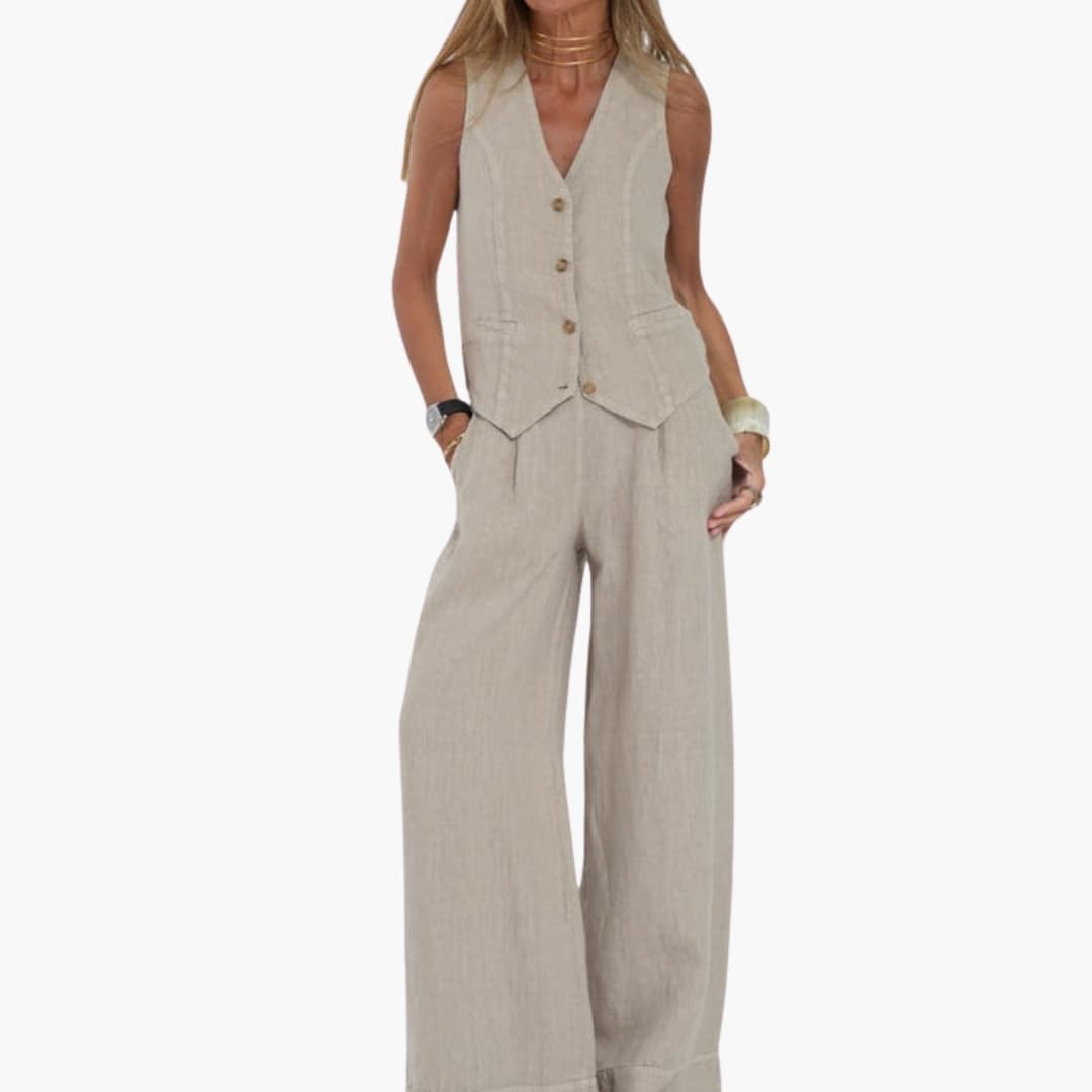 Women's Two-Piece Vest Set V-Neck Button Front