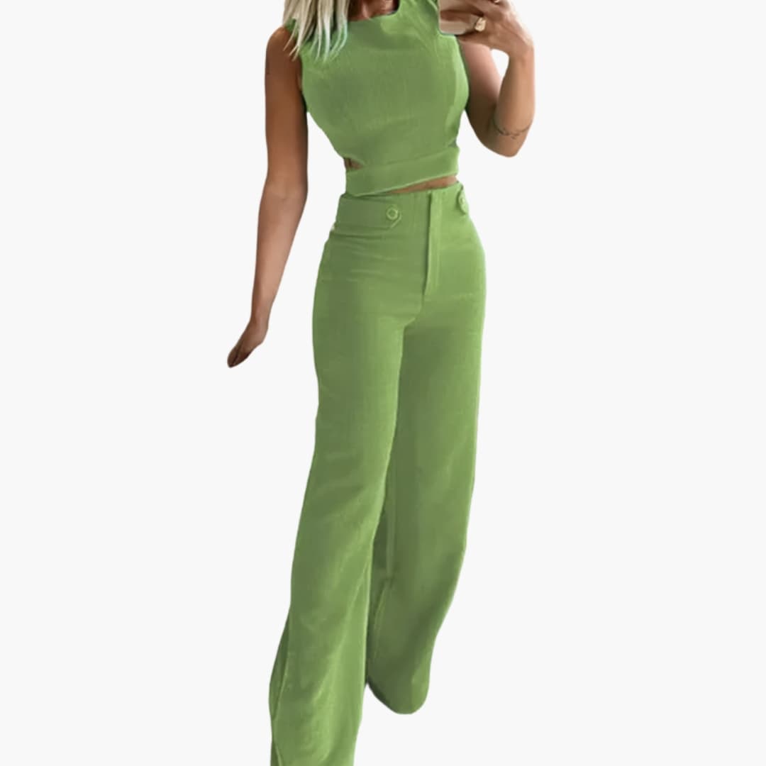 Women's Two-Piece Crop Set High-Waisted Pants - Fashinoza