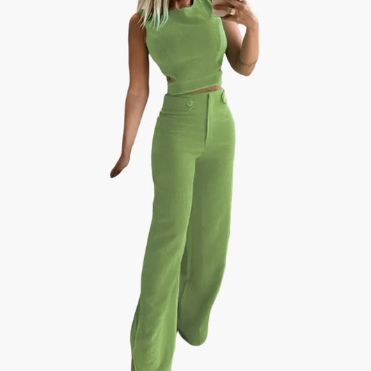 Women's Two-Piece Crop Set High-Waisted Pants - Fashinoza
