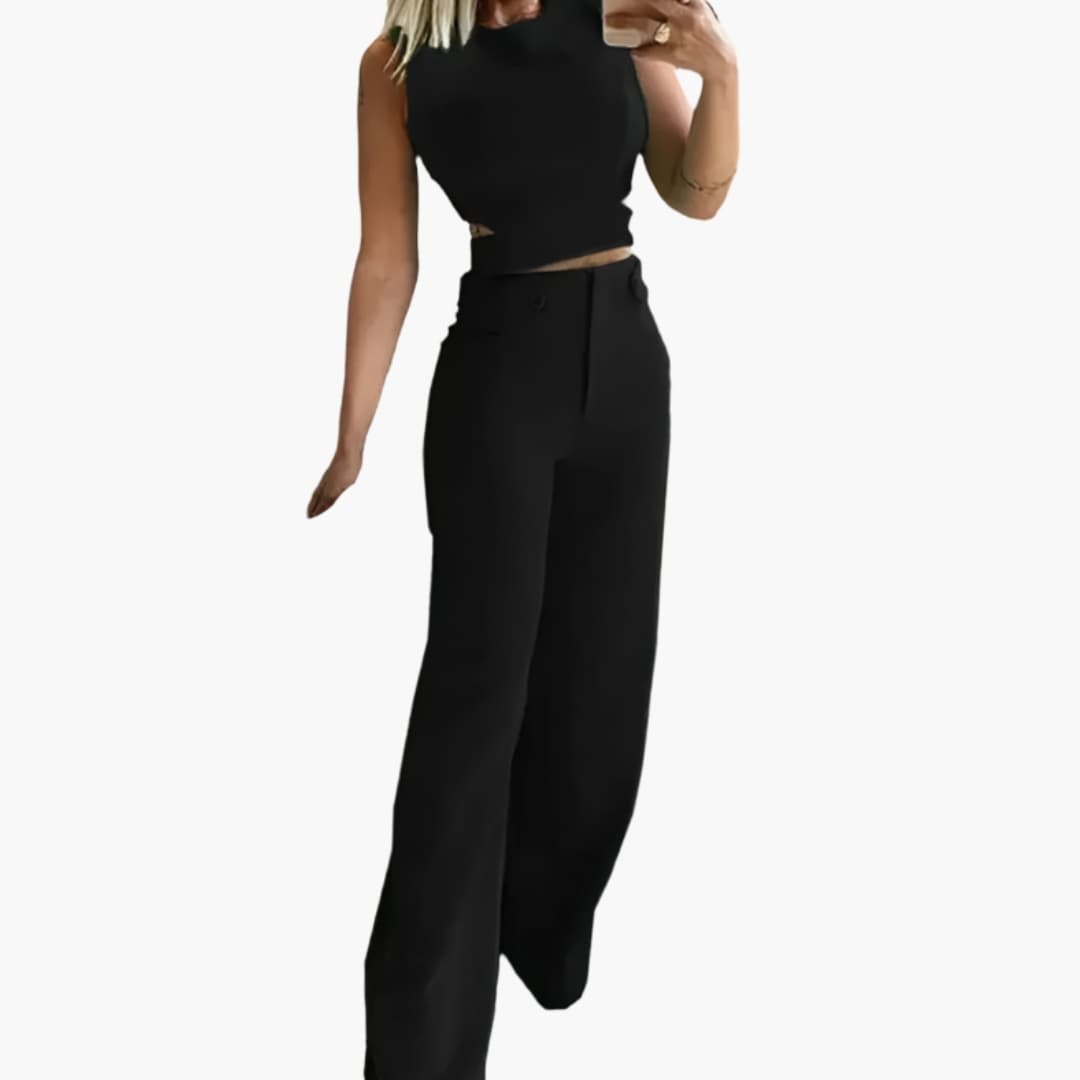 Women's Two-Piece Crop Set High-Waisted Pants
