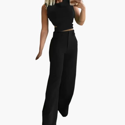 Women's Two-Piece Crop Set High-Waisted Pants