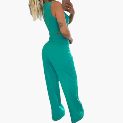 Women's Two-Piece Crop Set High-Waisted Pants