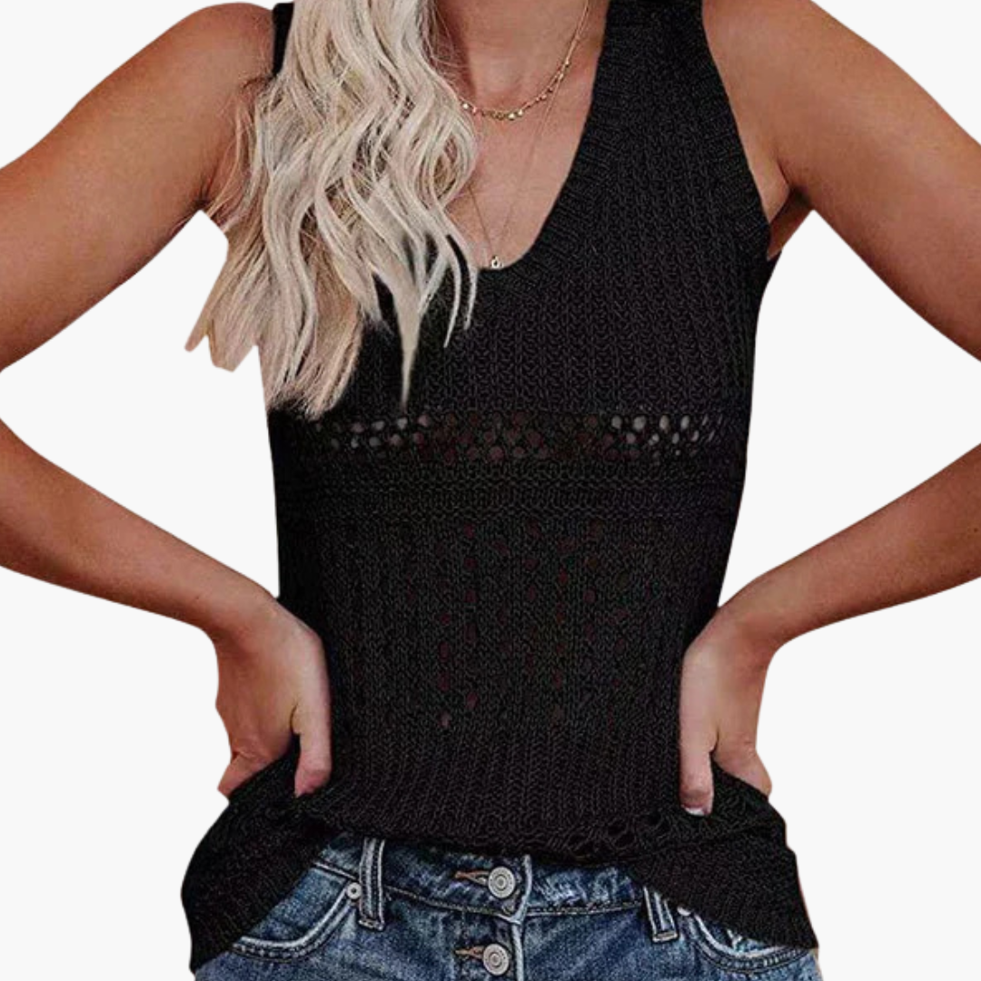 Women's Eyelet Knit Tank V-Neck