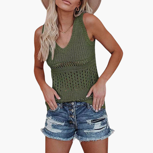 Women's Eyelet Knit Tank V-Neck - Fashinoza