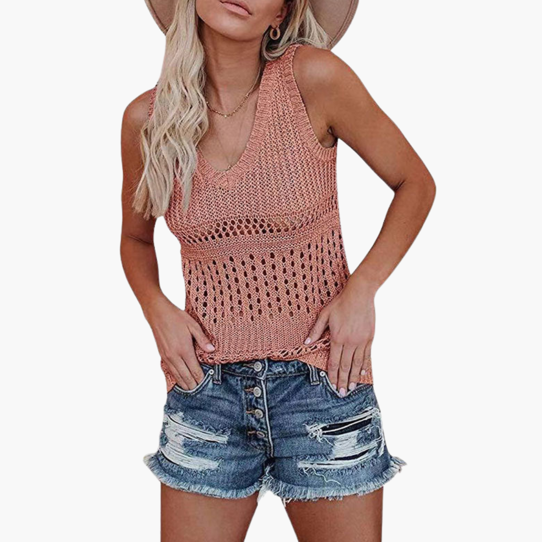 Women's Eyelet Knit Tank V-Neck