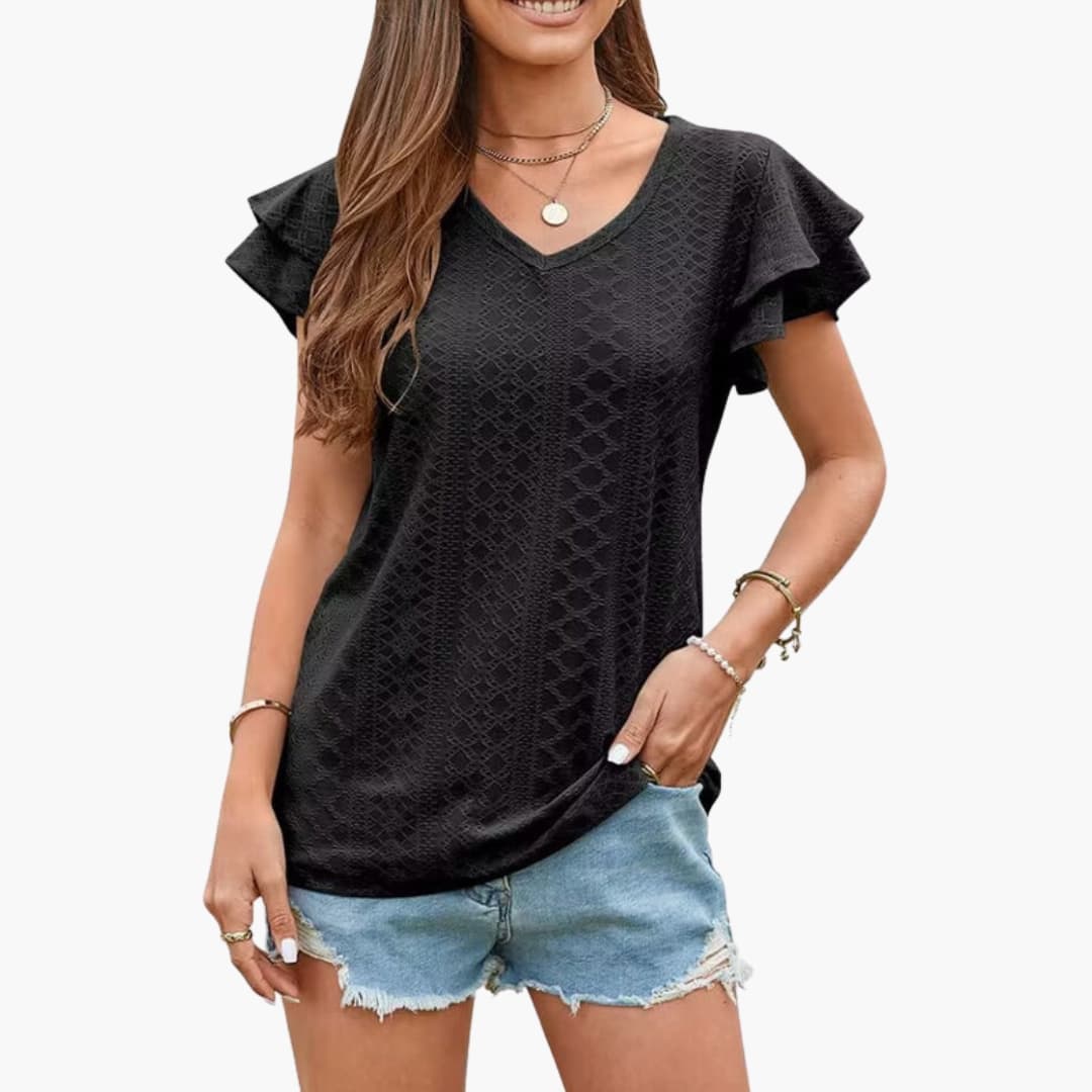 Women's Short Sleeve Ruffle Textured White