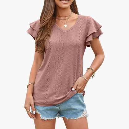 Women's Short Sleeve Ruffle Textured White
