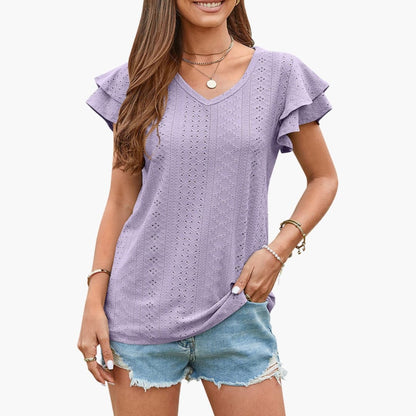 Women's Short Sleeve Ruffle Textured White