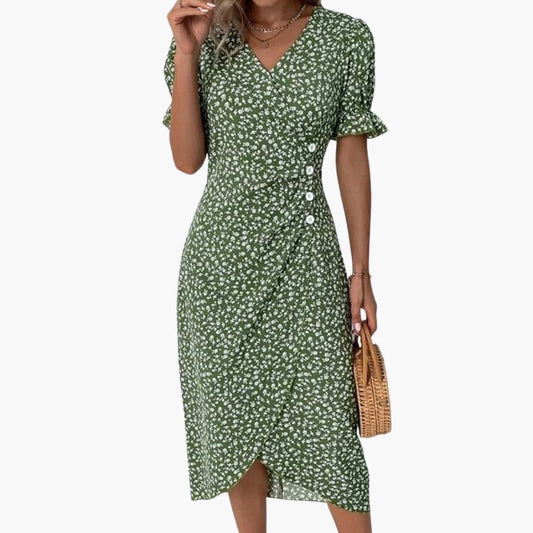 Women's Short Sleeve V-Neck Midi Dress - Fashinoza