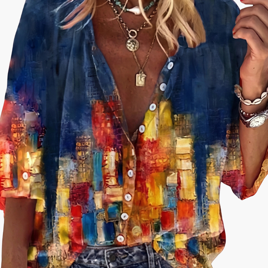 Women's Long Sleeve V-Neck Blouse Woven Pullover - Fashinoza
