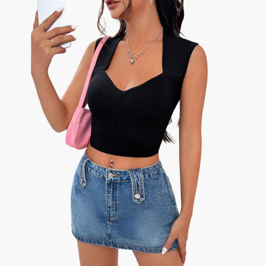 Women's Cotton Blend V-Neck Crop - Fashinoza