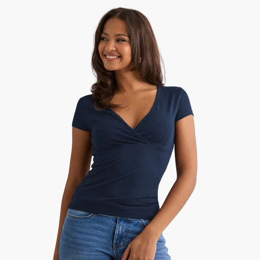 Women's Short Sleeve V-Neck T-Shirt Plain White - Fashinoza