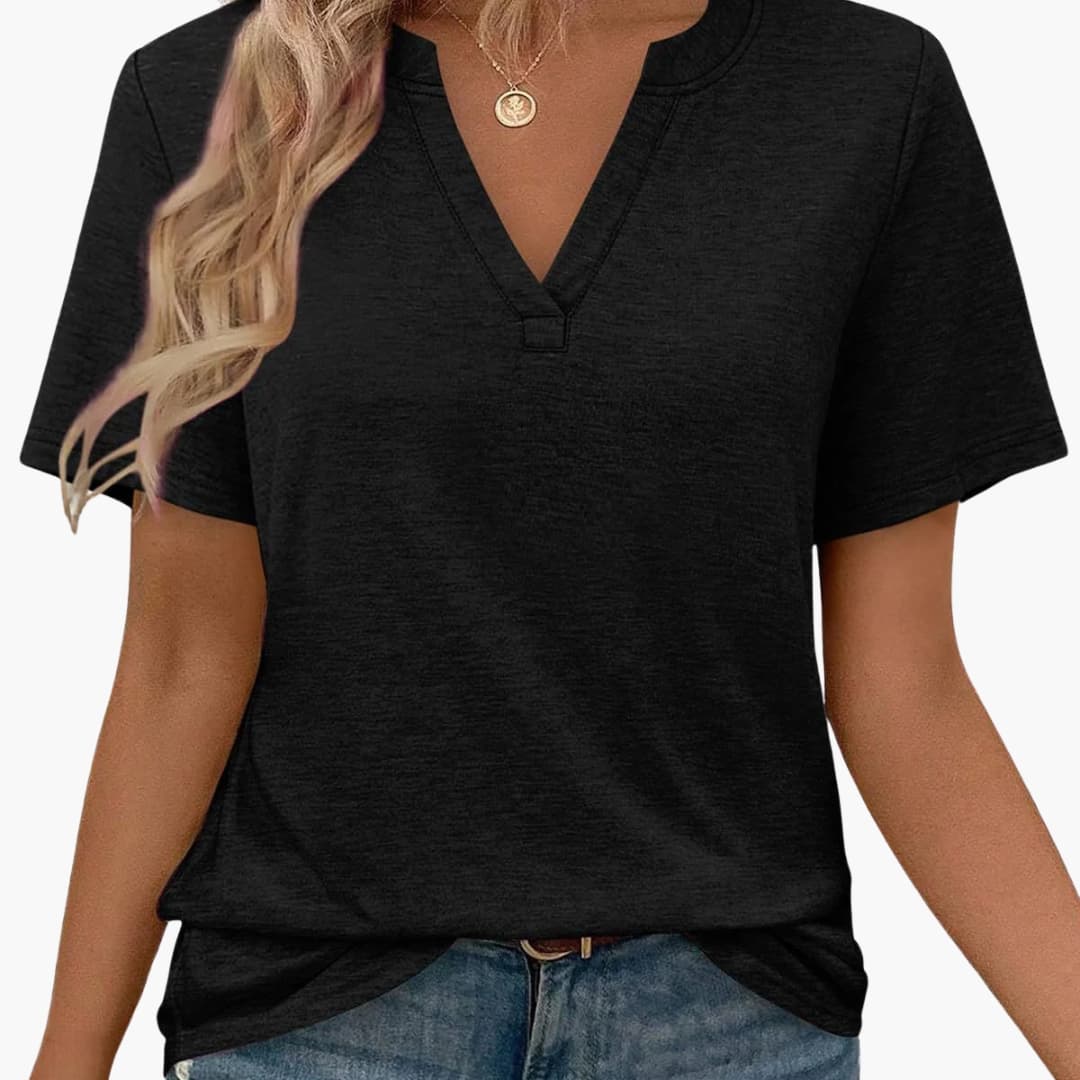 Women's Short Sleeve V-Neck T-Shirt Plain