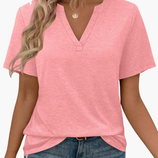 Women's Short Sleeve V-Neck T-Shirt Plain - Fashinoza