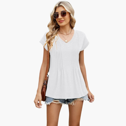 Women's Striped V-Neck Short Sleeve T-Shirt - Fashinoza
