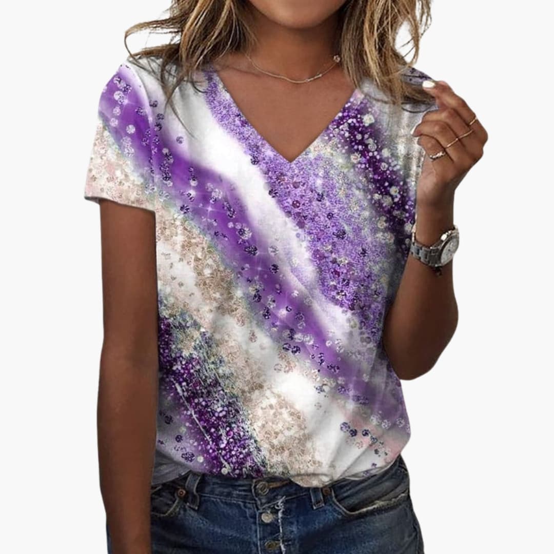 Women's V-Neck Gradient Print T-Shirt - Fashinoza