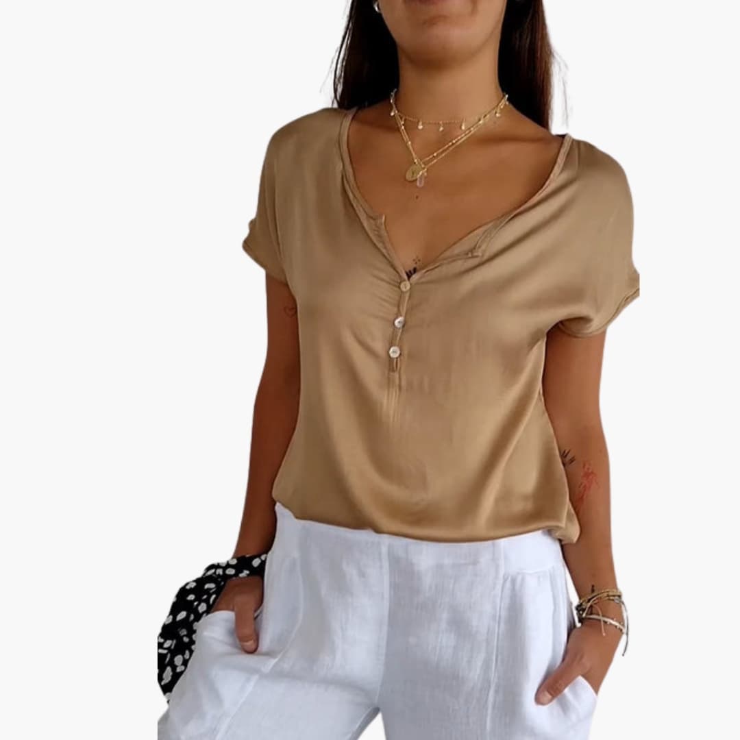 Women's V-Neck Short Sleeve T-Shirt Loose Fit - Fashinoza