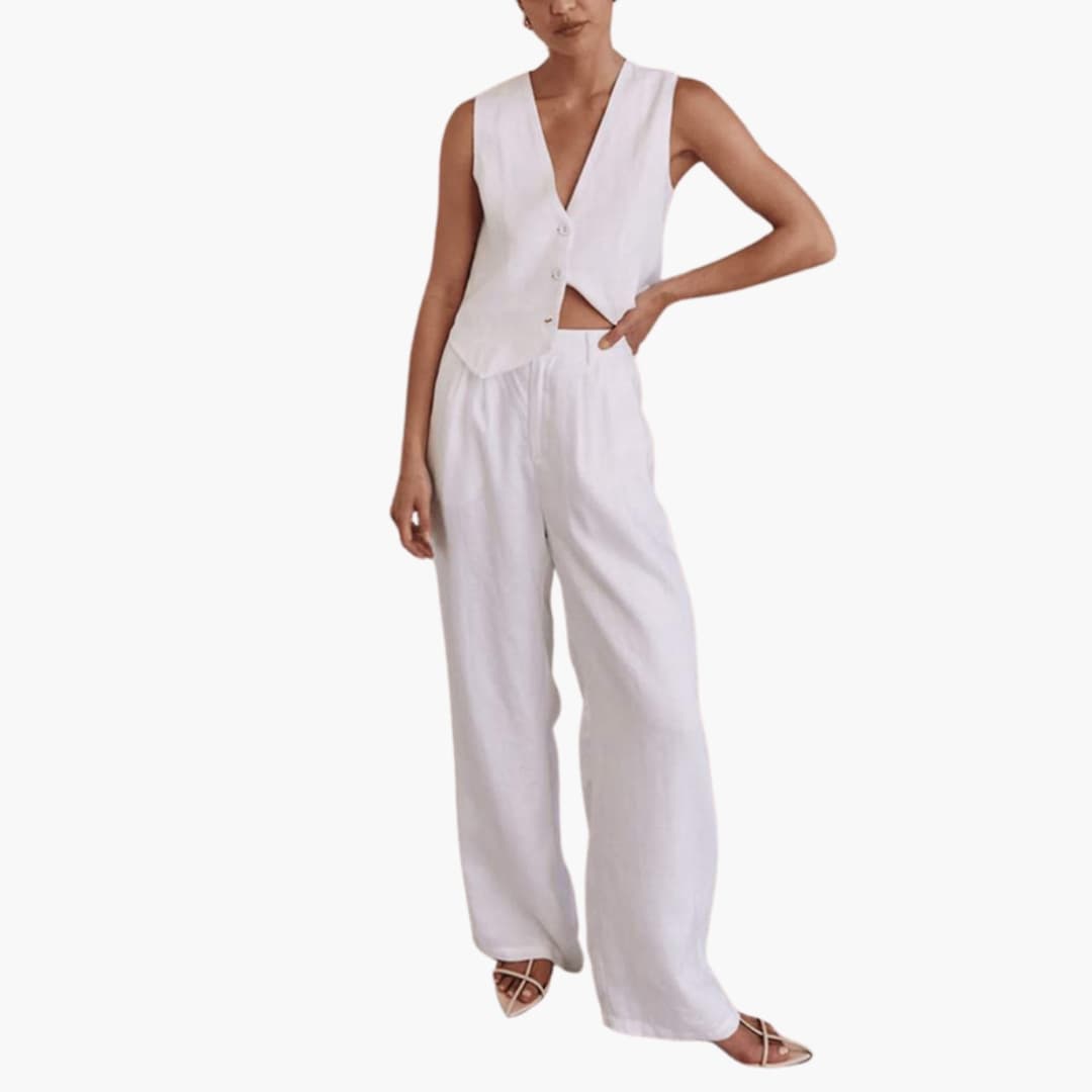 Women's Two-Piece Summer Outfit Short Sleeve Straight Leg Pants - Fashinoza
