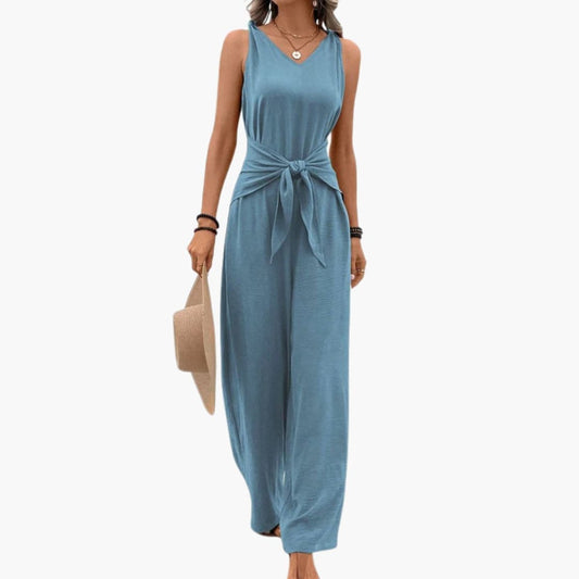 Women's Sleeveless Jumpsuit V-Neck Wide Leg - Fashinoza