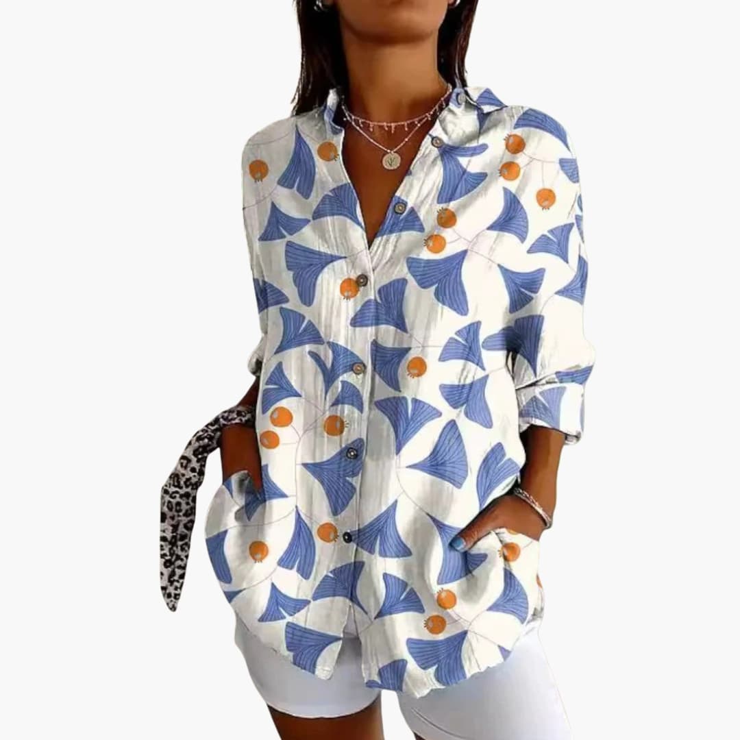 Women's Crew Neck Blouse Long Sleeve Woven