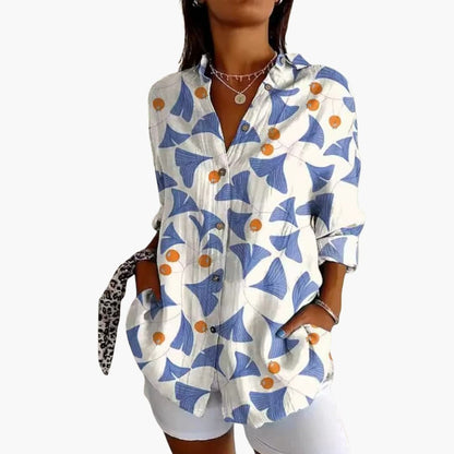 Women's Crew Neck Blouse Long Sleeve Woven