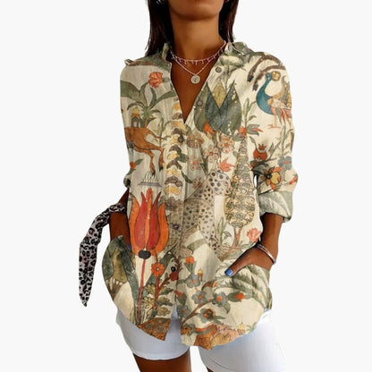 Women's Crew Neck Blouse Long Sleeve Woven