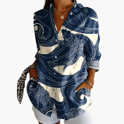 Women's Crew Neck Blouse Long Sleeve Woven