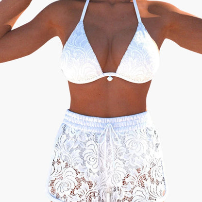 Women's Strapless Bikini Set Lace-Up Shorts White - Fashinoza