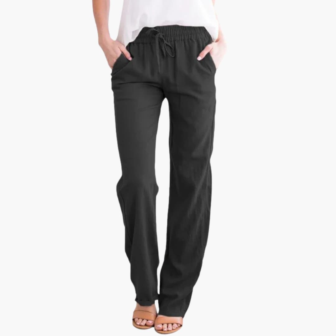 Women's Wide Leg Pants Elastic Waist Cotton Black - Fashinoza