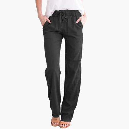 Women's Wide Leg Pants Elastic Waist Cotton Black - Fashinoza