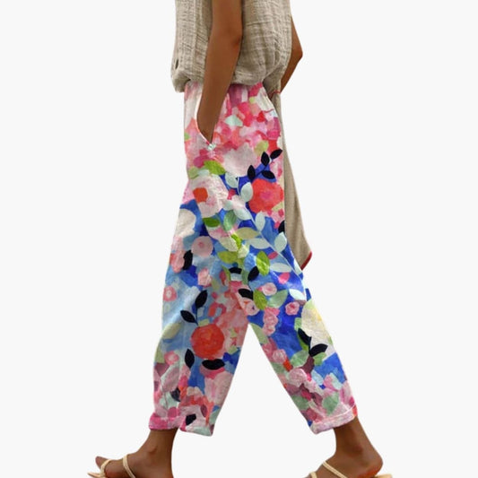 Women's Floral Wide Leg Pants Full-Length Pull-On Trousers - Fashinoza