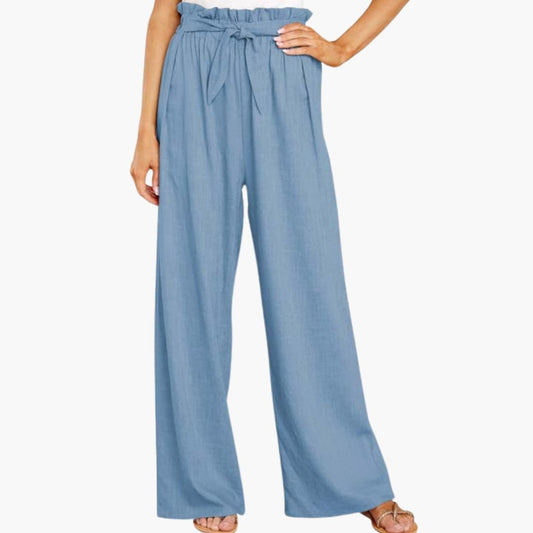 Women's Elastic Waist Pants with Tie Belt - Fashinoza