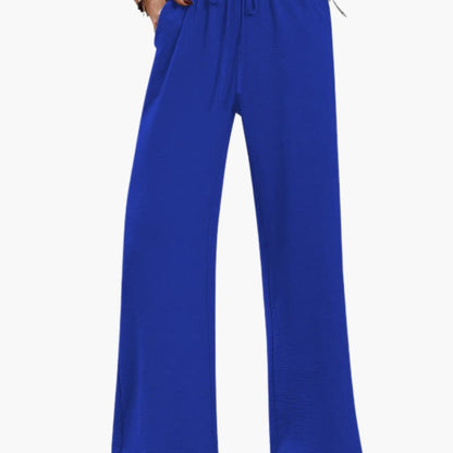 Women's Wide Leg Pants Elastic Waistband Side Pockets - Fashinoza