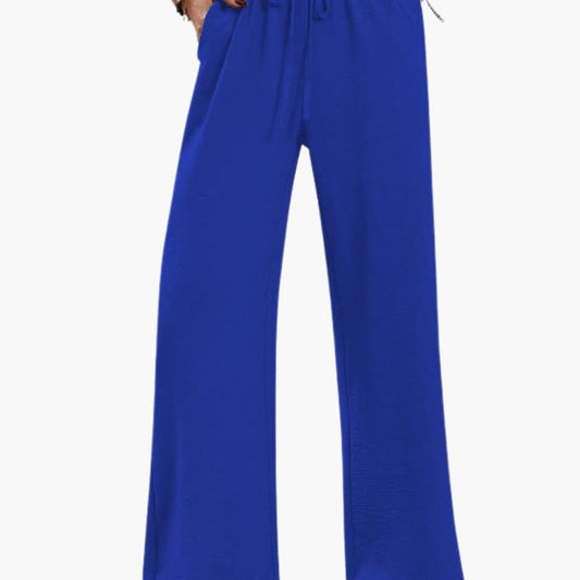 Women's Wide Leg Pants Elastic Waistband Side Pockets - Fashinoza