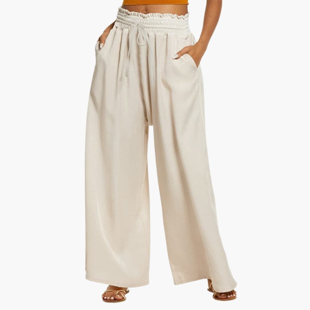 Women's Wide Leg Pants Ruffle Waist Side Pockets - Fashinoza
