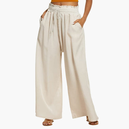 Women's Wide Leg Pants Ruffle Waist Side Pockets - Fashinoza