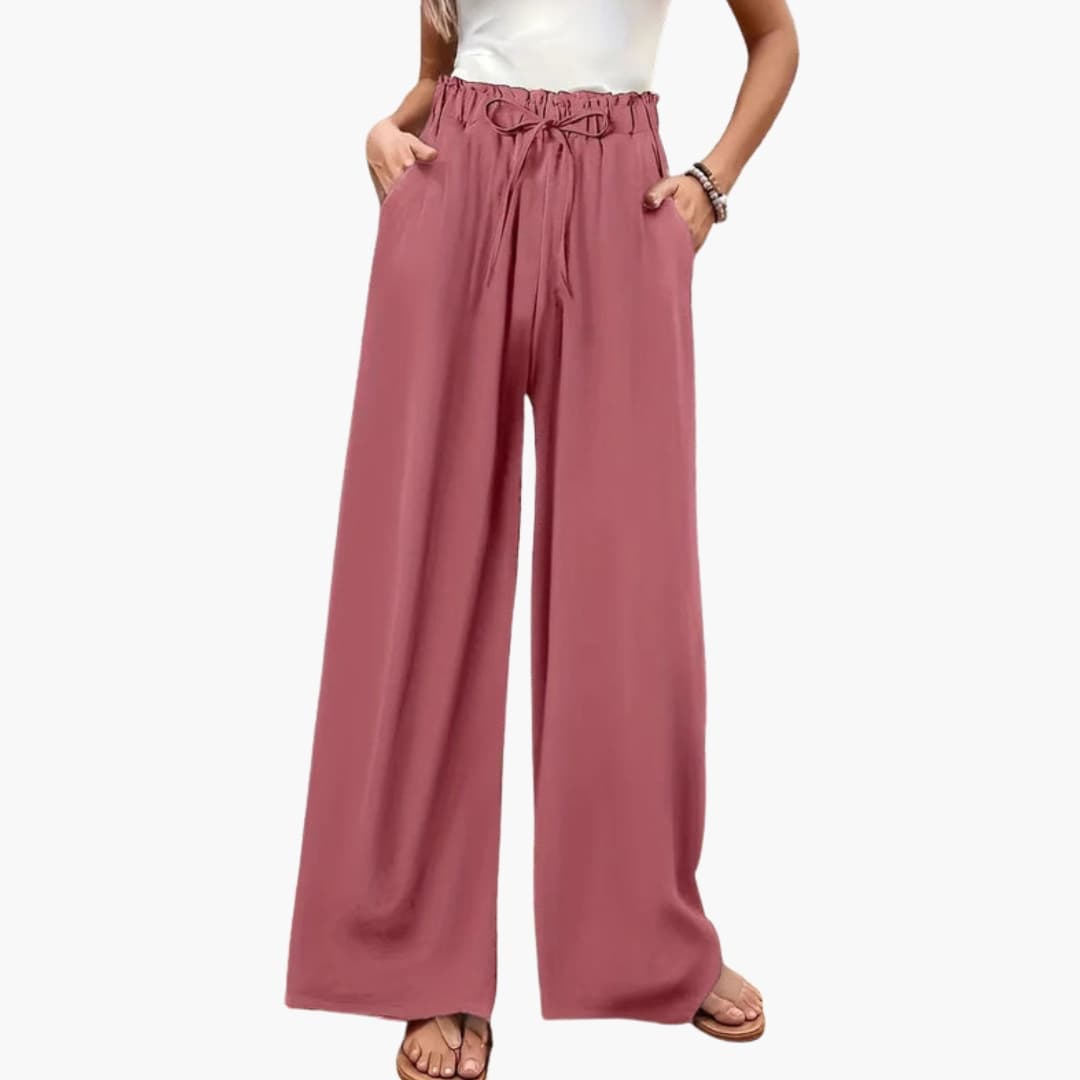 Women's Wide Leg Palazzo Pants Elastic Waist Side Pockets - Fashinoza
