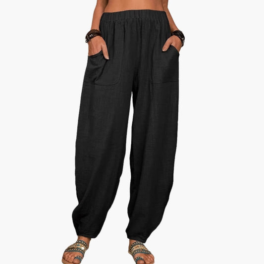 Women's Wide Leg Palazzo Pants Stretchy Waist Side Pockets - Fashinoza