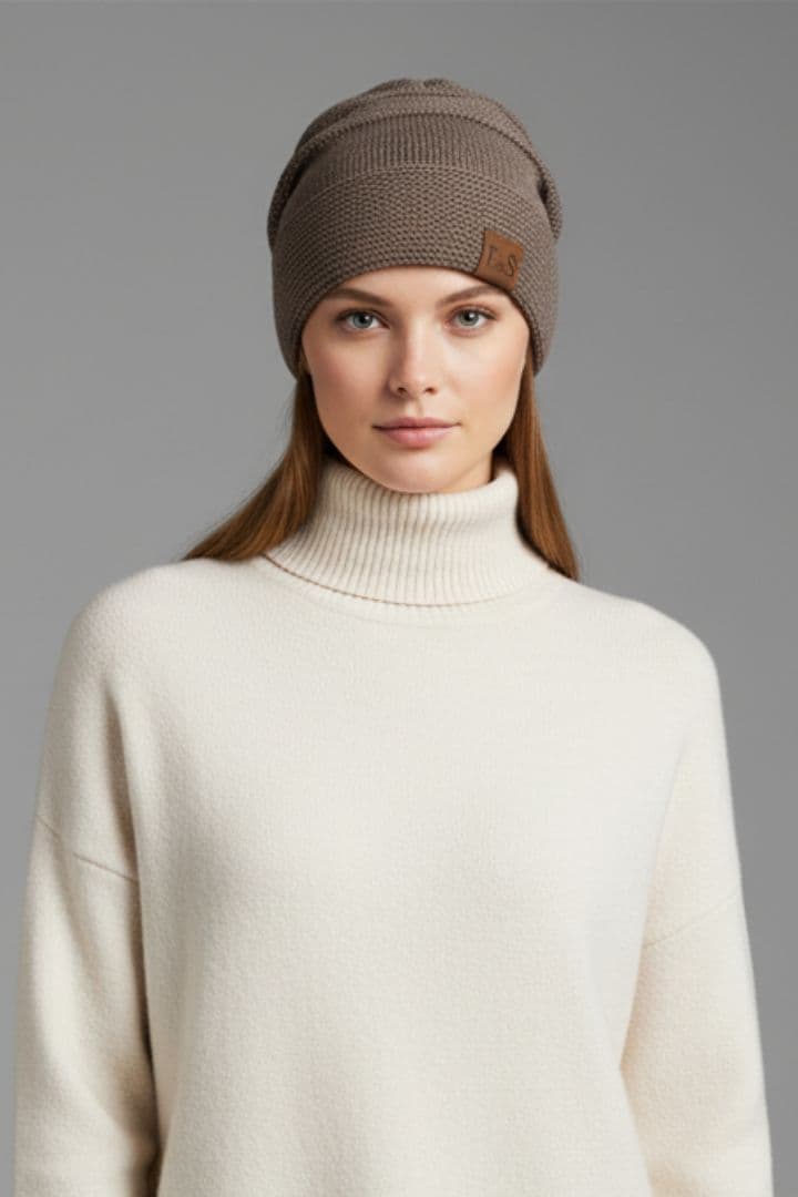 Women's Fleece Beanie Ribbed Soft Grey