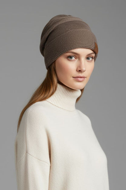 Women's Fleece Beanie Ribbed Soft Grey