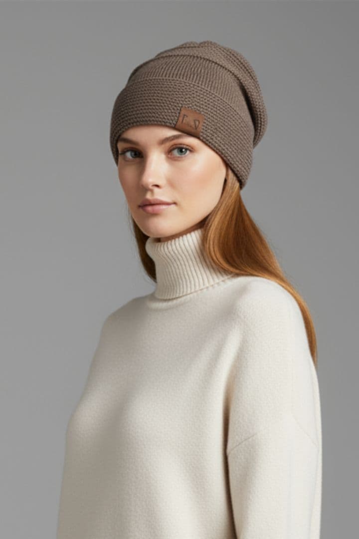 Women's Fleece Beanie Ribbed Soft Grey
