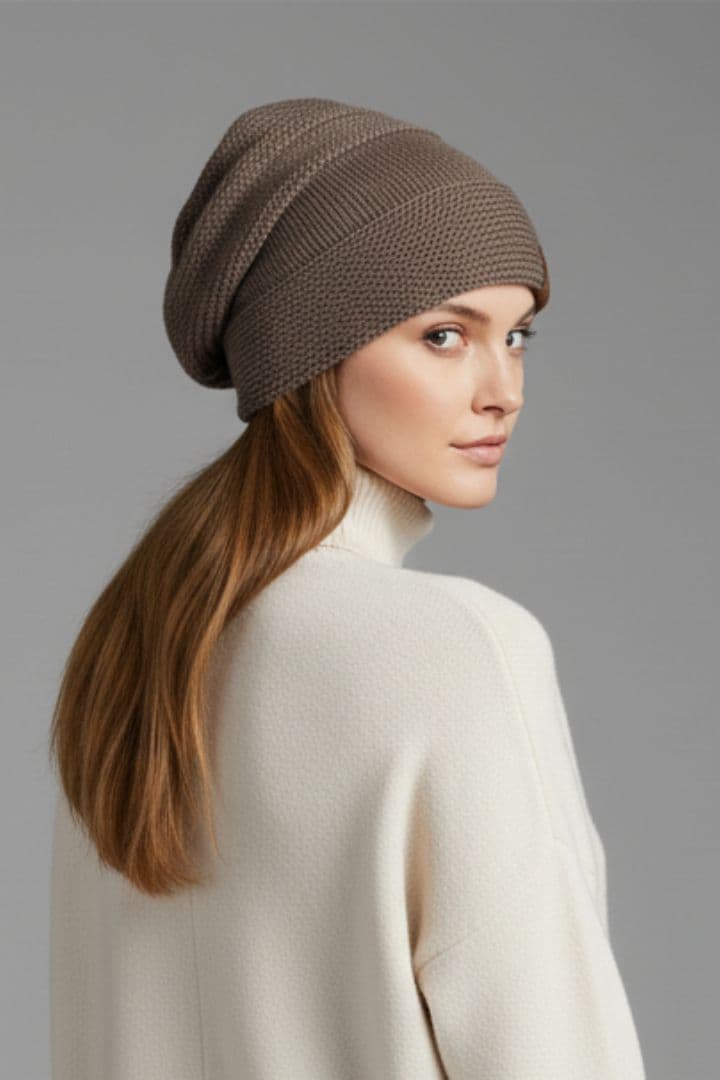 Women's Fleece Beanie Ribbed Soft Grey