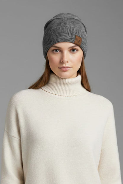 Women's Fleece Beanie Ribbed Soft Grey