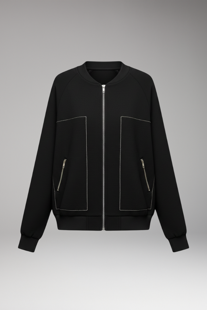 Women's Bomber Jacket Zip-Up Side Pockets - 
Fashinoza